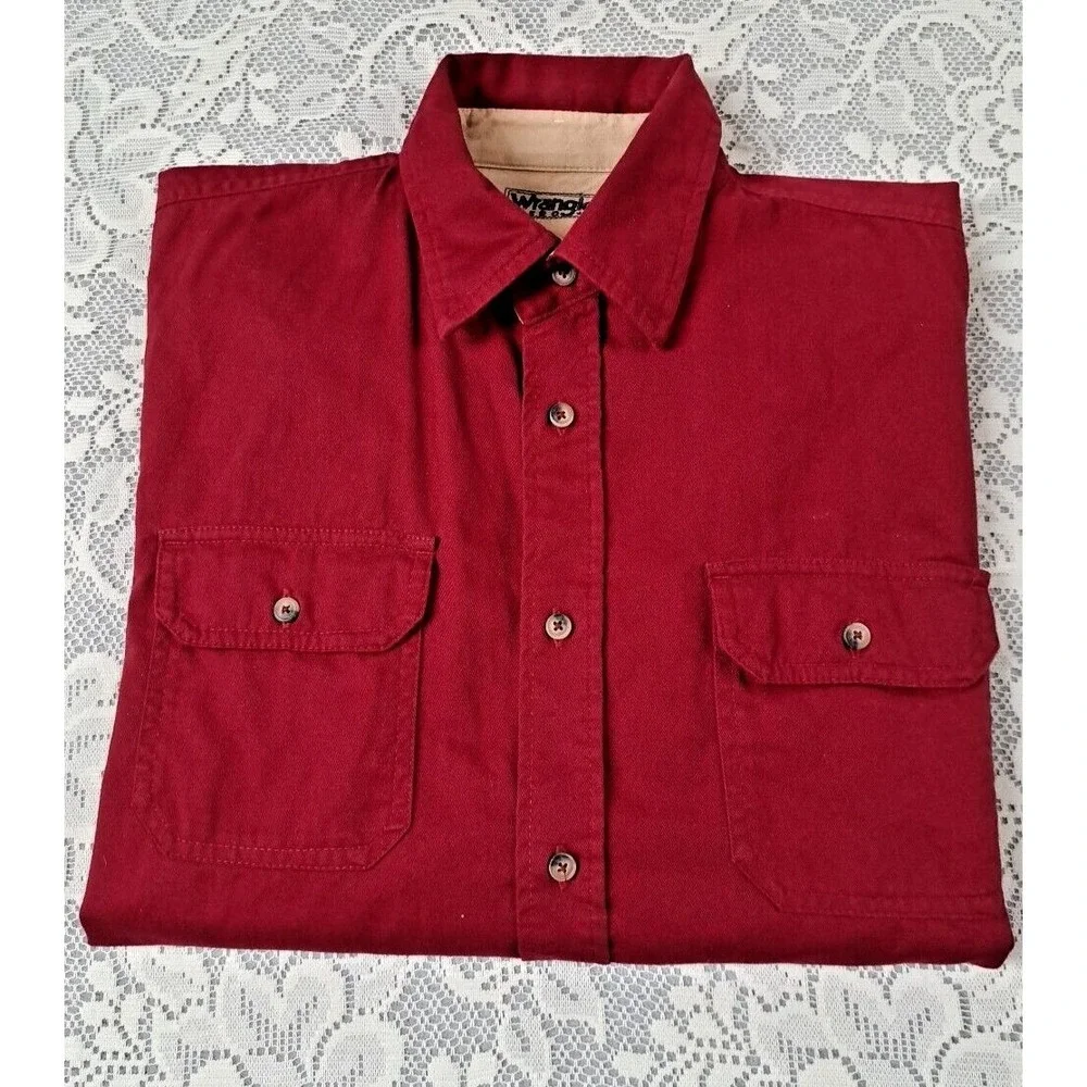 Men's Wrangler Hero Brushed Cotton Button‎ Up Long Sleeve Men's Shirt Size Large